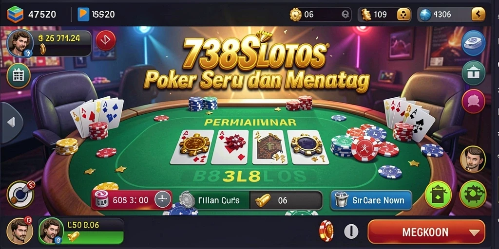 Screenshot gameplay 738SLOTS yang menampilkan suasana permainan poker.