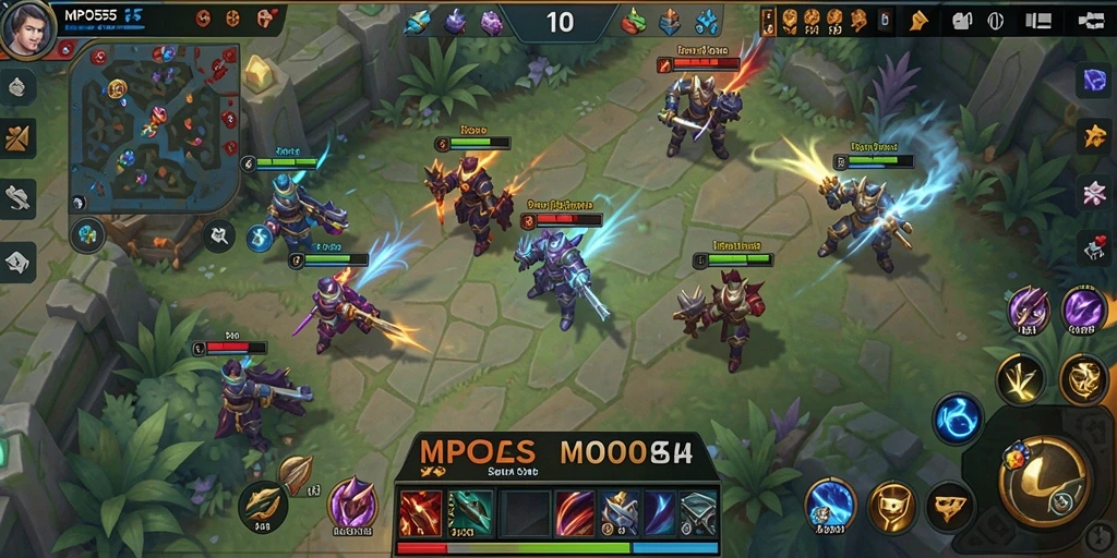 Screenshot MPO555 menampilkan pertempuran seru dalam pertandingan MOBA.