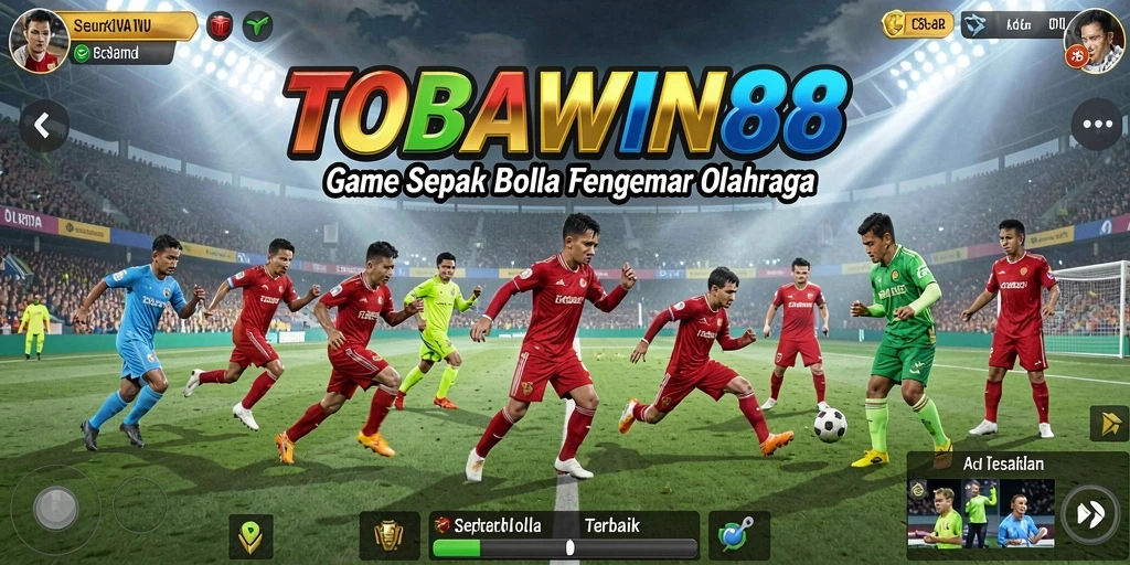 Tangkapan layar TOBAWIN88 menampilkan aksi seru di lapangan sepak bola.