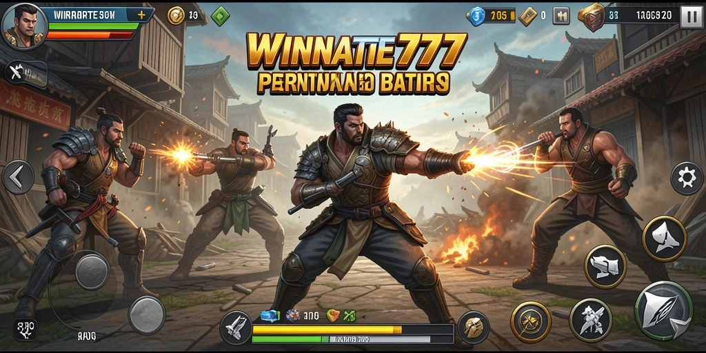 Tangkapan layar utama dari <strong>WINRATE777</strong> menampilkan aksi pertarungan yang intens.